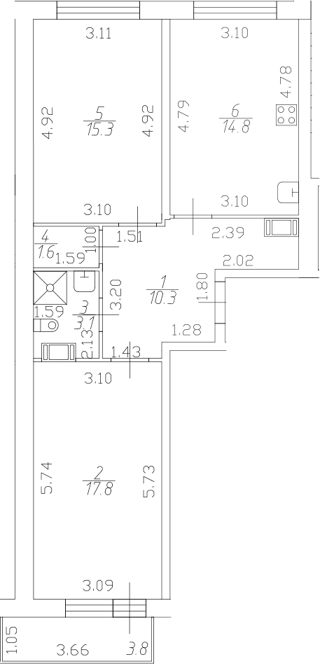 Планировка: 2-комнатная квартира 62,9 м² в ЖК «Полет»