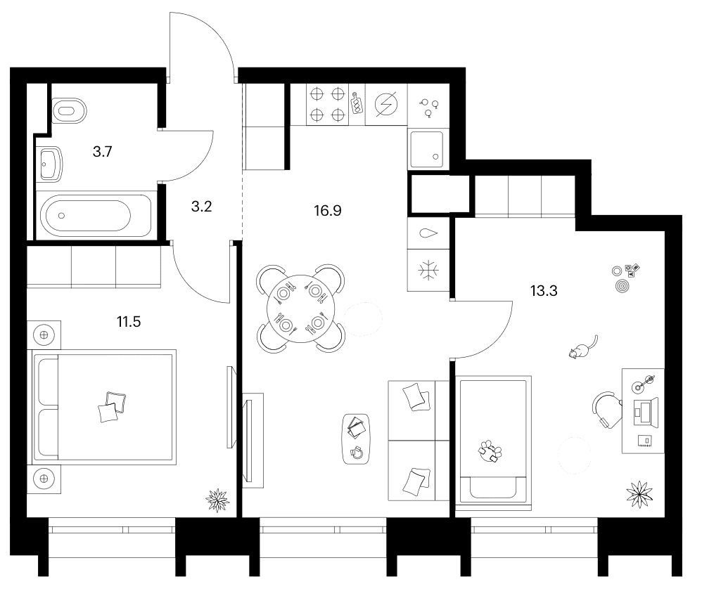 Планировка: 2-комнатная квартира 48,6 м² в ЖК «Зеленый парк»