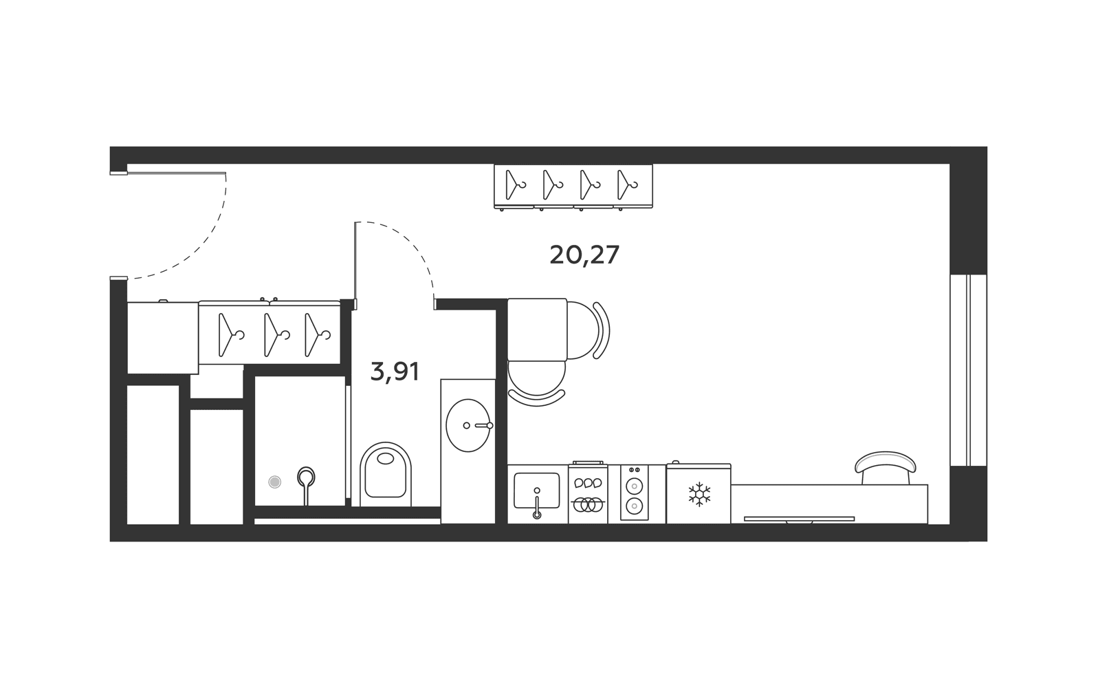 Планировка: Студия 24,1 м² в ЖК «МФК SAAN»