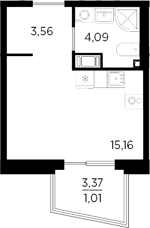 Планировка: Студия 22,8 м² в ЖК «Респект»