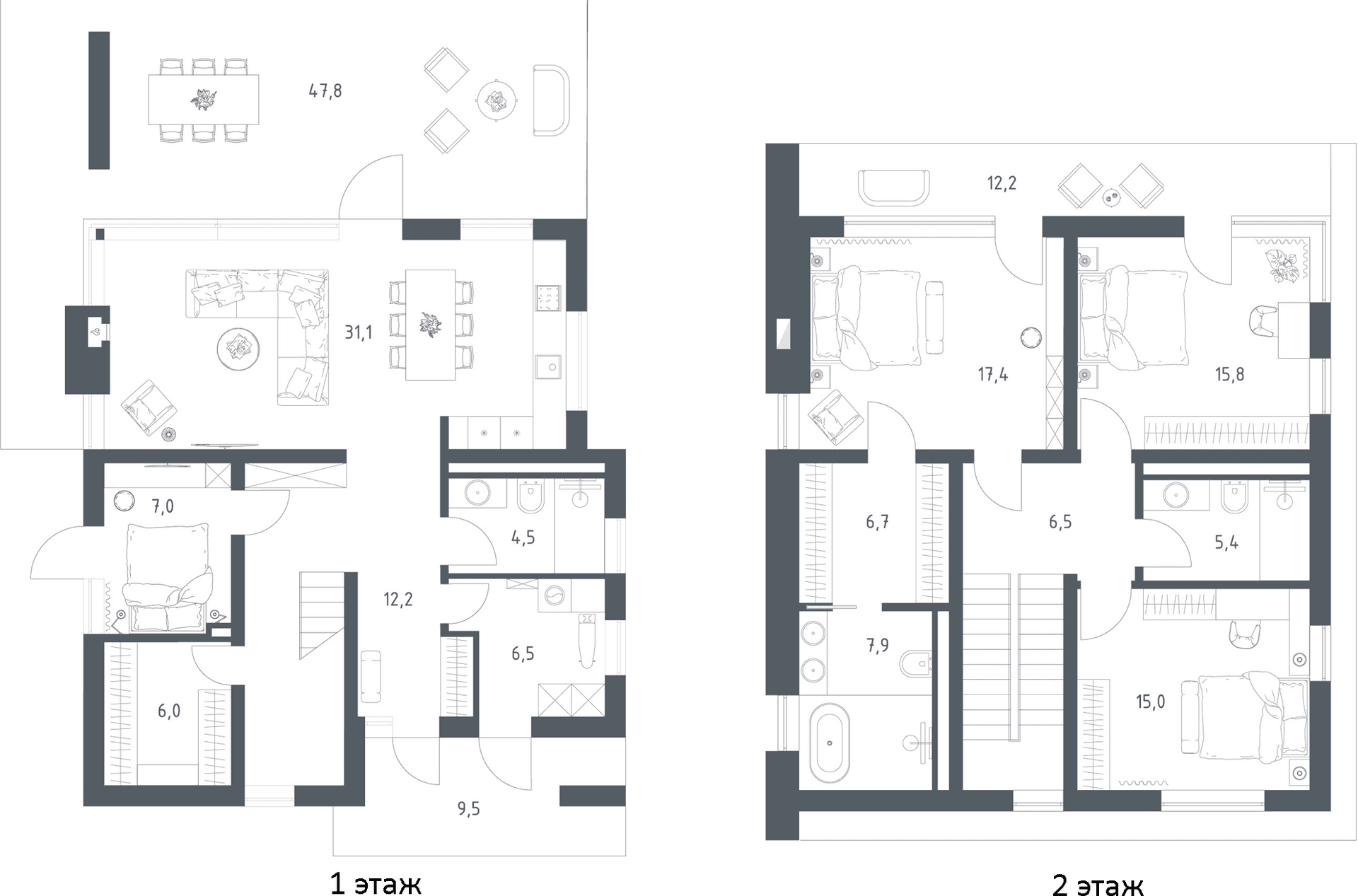 Планировка: Коттедж 173,5 м² в ЖК «Коттеджный поселок ПОРТ ЭММ»