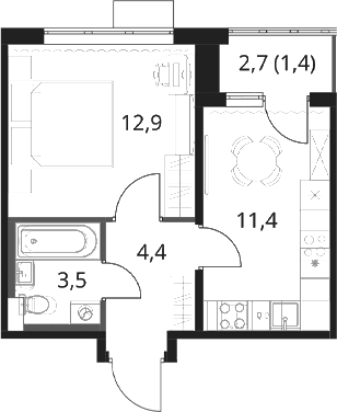 Планировка: 1-комнатная квартира 32,2 м² в ЖК «1-й Шереметьевский»