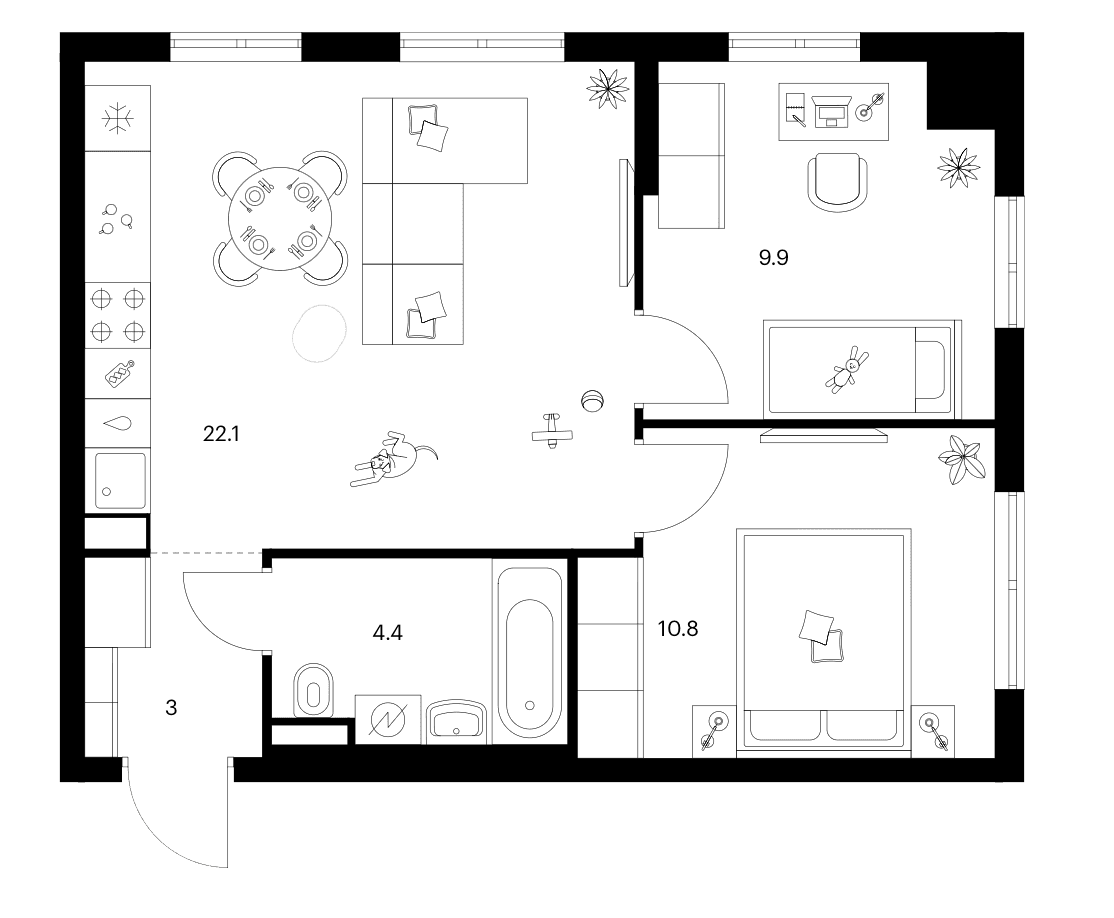 Планировка: 2-комнатная квартира 50,2 м² в ЖК «Ярославский»