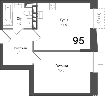 1-комнатная квартира