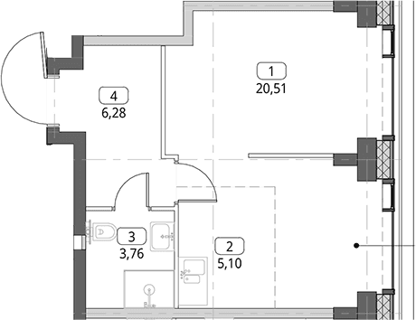 Планировка: Студия 35,7 м² в ЖК «СИТИДЗЕН»