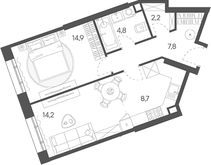 Планировка: Евродвушка 52,6 м² в ЖК «Родина Переделкино»