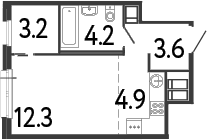 Планировка: Студия 28,2 м² в ЖК «Передвижники»