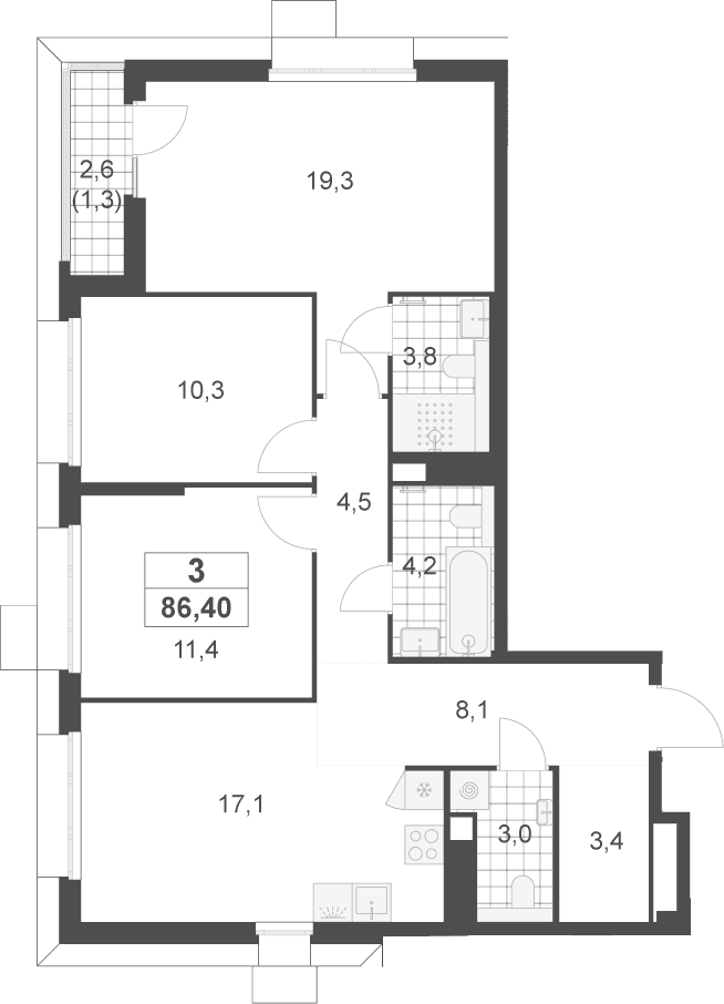 Планировка: Квартира евро-4 85,1 м² в ЖК «Скандинавия»