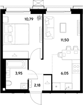 Планировка: Евродвушка 34,5 м² в ЖК «ЭВО»