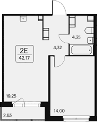 Планировка: Евродвушка 40,8 м² в ЖК «Расцветай в Янино»