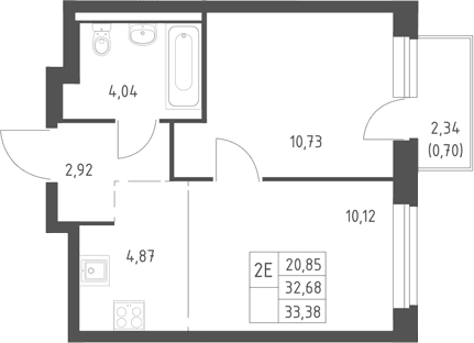 Планировка: Евродвушка 32,7 м² в ЖК «Горки Парк»