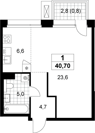 Планировка: Студия 39,9 м² в ЖК «Хольм»