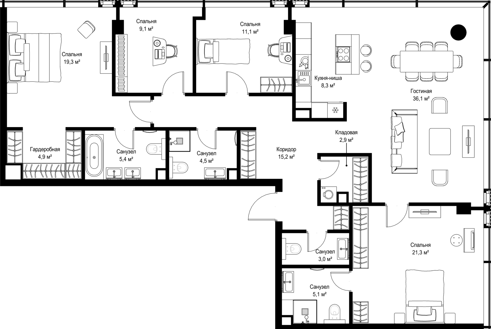 Планировка: Квартира евро-5 146,2 м² в ЖК «Слава»