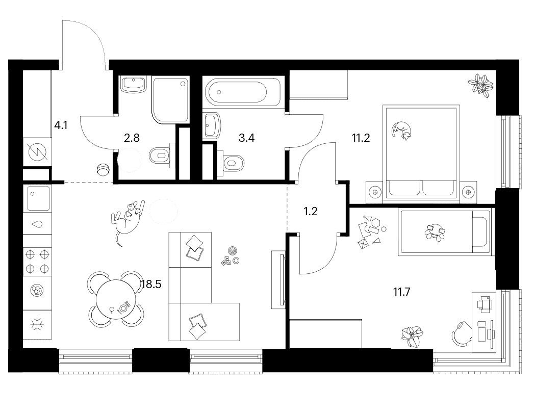 Планировка: 2-комнатная квартира 52,9 м² в ЖК «Москворечье»