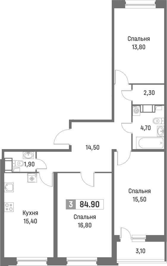 Планировка: Квартира евро-4 83,4 м² в ЖК «Фотограф»