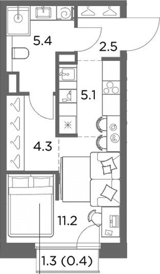 Планировка: Студия 28,5 м² в ЖК «Станиславский»