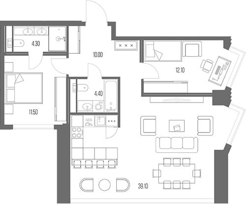 Планировка: 2-комнатная квартира 81,4 м² в ЖК «Северный Порт»