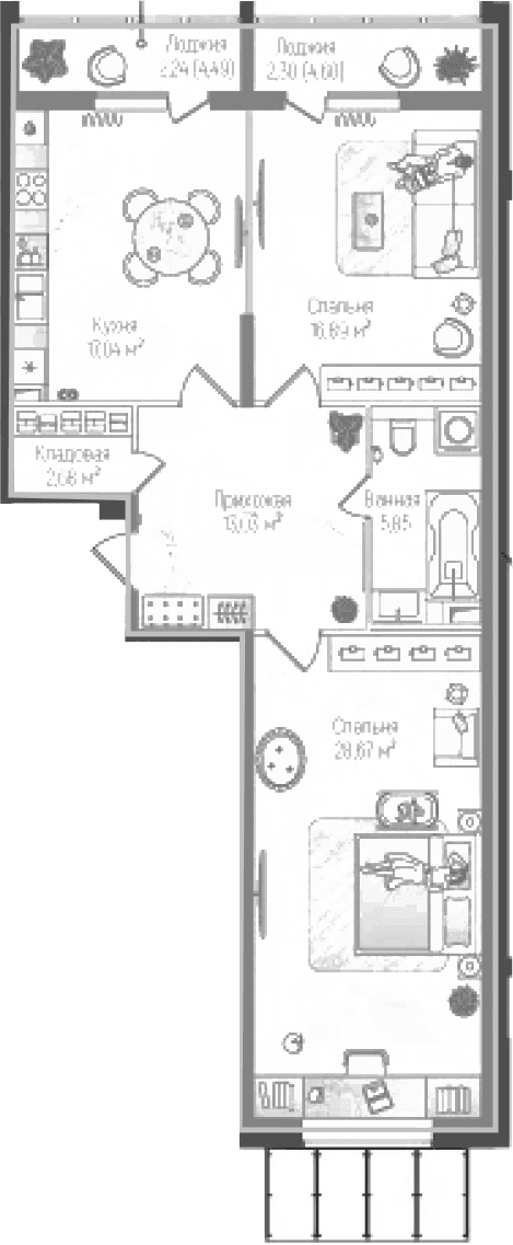 Планировка: 2-комнатная квартира 84,2 м² в ЖК «Рига Хиллс»