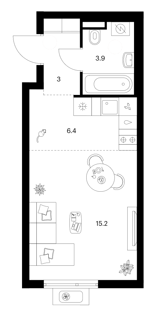 Планировка: Студия 28,6 м² в ЖК «Белая Дача парк»