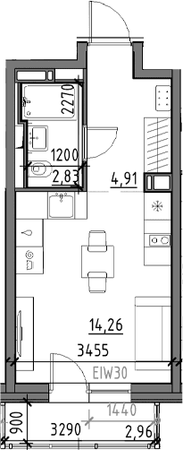 Планировка: Студия 22 м² в ЖК «Догма Юкки»