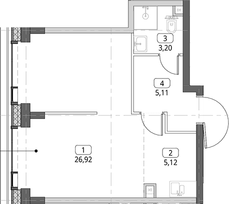 Планировка: Студия 40,4 м² в ЖК «СИТИДЗЕН»