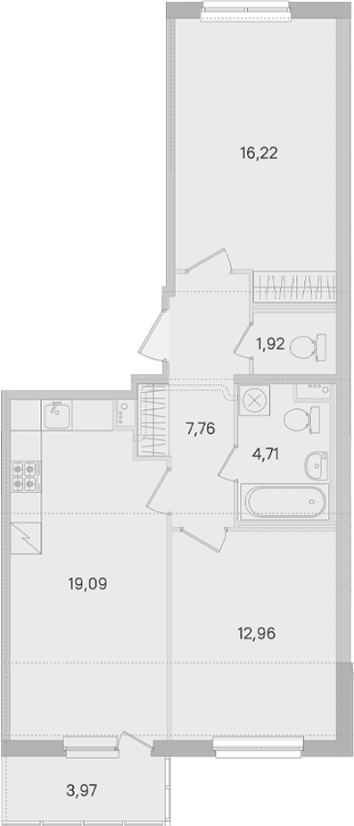 Планировка: Евротрёшка 62,7 м² в ЖК «Ясно.Янино»