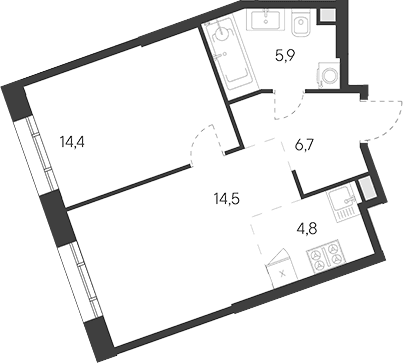 Планировка: Евродвушка 46,3 м² в ЖК «Родина Переделкино»
