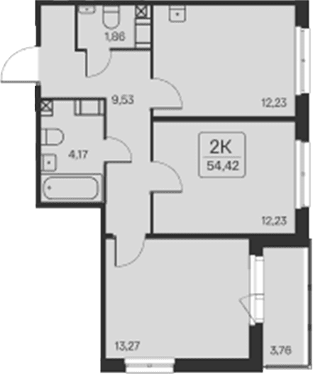 Планировка: 2-комнатная квартира 50,7 м² в ЖК «Расцветай в Янино»