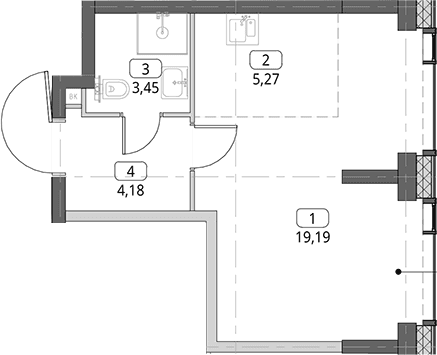 Планировка: Студия 32,1 м² в ЖК «СИТИДЗЕН»