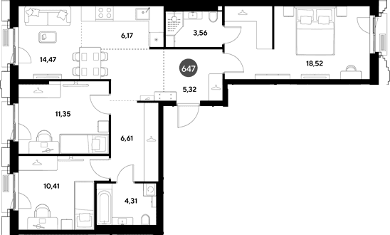 Планировка: Квартира евро-4 80,7 м² в ЖК «ЭВО»