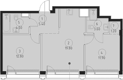 Планировка: Евротрёшка 59,2 м² в ЖК «СЕТ»