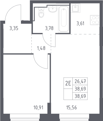 Планировка: Евродвушка 38,7 м² в ЖК «Богдановский лес»