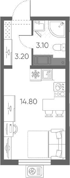 Планировка: Студия 21,1 м² в ЖК «Ручьи 2»