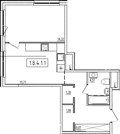 Планировка: Евродвушка 46,8 м² в ЖК «Новый Ямбург»