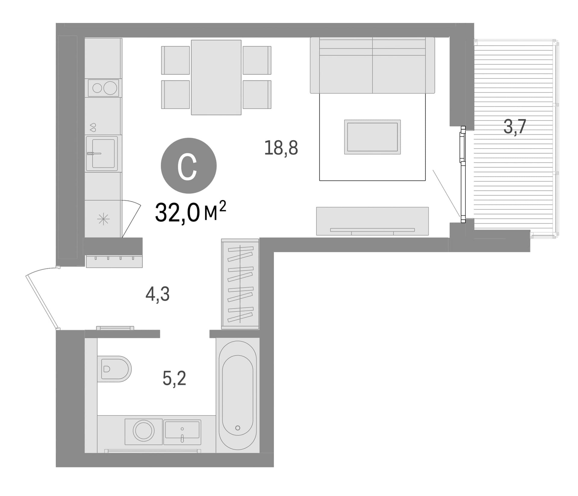 Планировка: Студия 28,2 м² в ЖК «Брусника в Новоселье»
