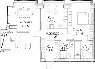 Планировка: 2-комнатная квартира 71,8 м² в ЖК «СЕЗАР БУДУЩЕЕ»