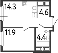 Планировка: 1-комнатная квартира 35,2 м² в ЖК «Передвижники»