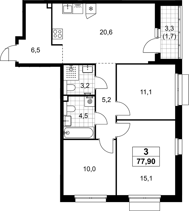 Планировка: Квартира евро-4 76,2 м² в ЖК «Деснаречье»