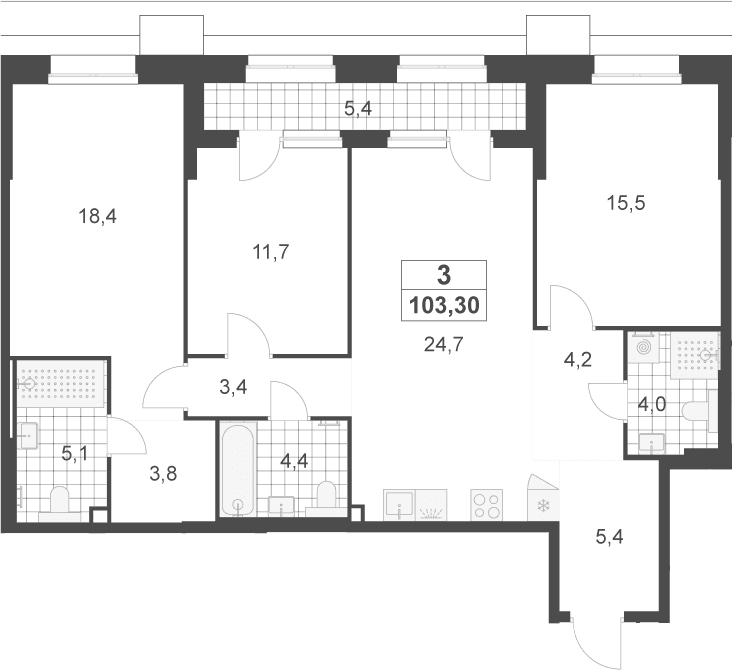 Планировка: Квартира евро-4 100,6 м² в ЖК «Деснаречье»