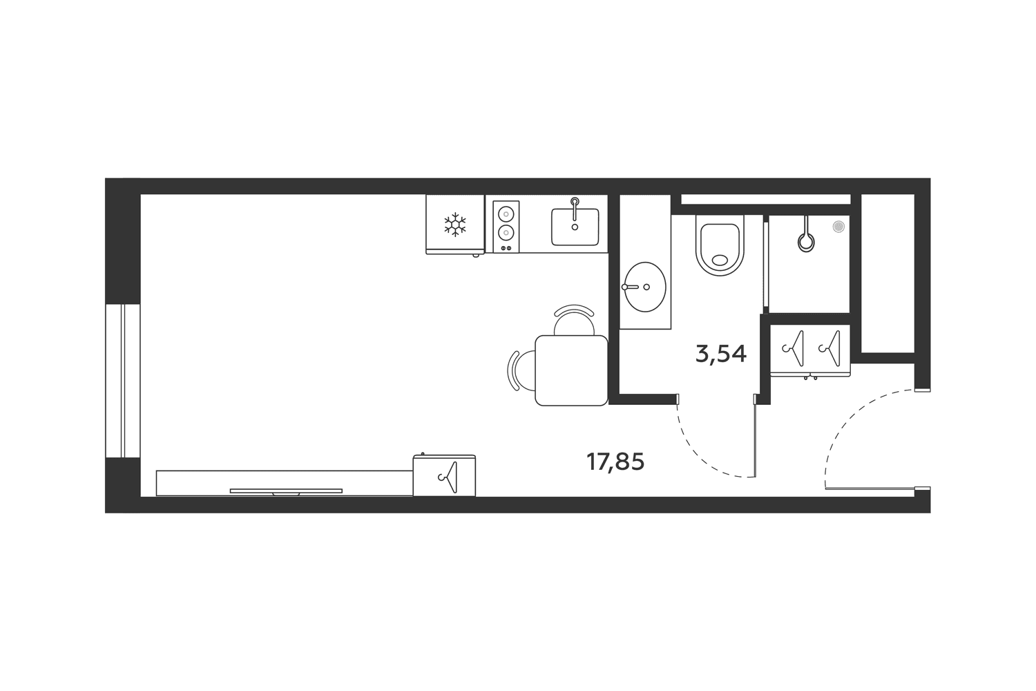 Планировка: Студия 21,3 м² в ЖК «МФК SAAN»