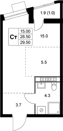 Планировка: Студия 28,5 м² в ЖК «Легенда Коренево»