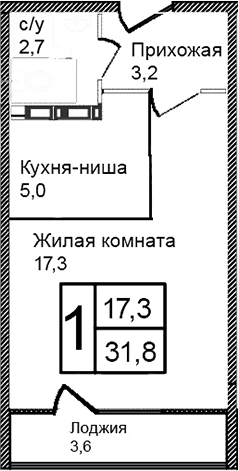 Планировка: Студия 28,2 м² в ЖК «Троицкий»