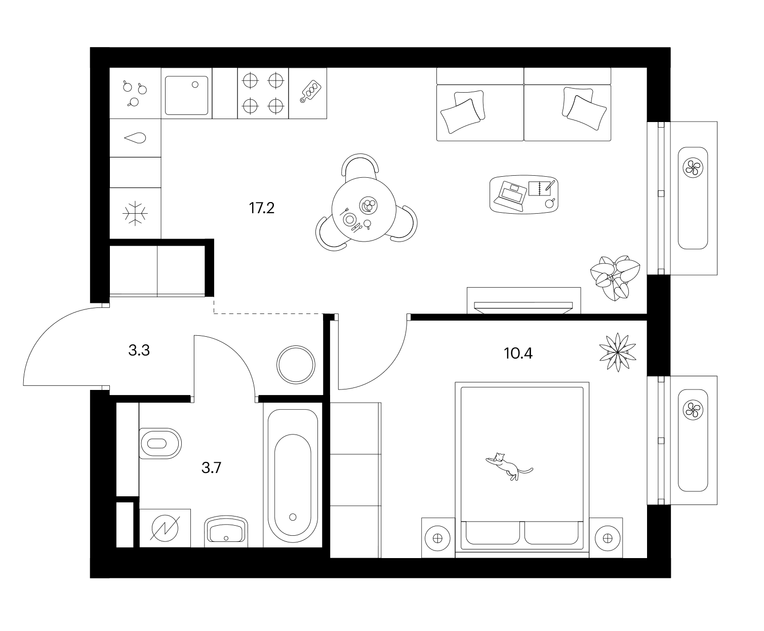 Планировка: 1-комнатная квартира 34,6 м² в ЖК «Ярославский»