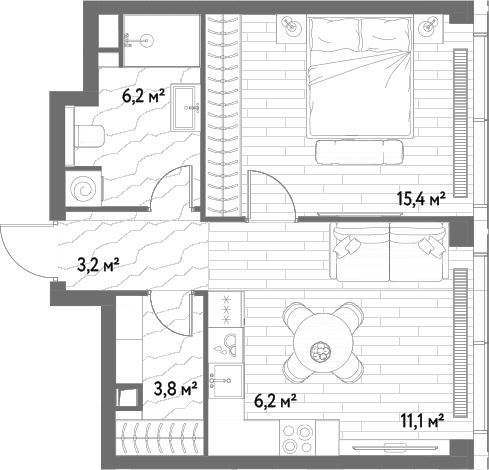 Планировка: Евродвушка 45,9 м² в ЖК «С5»