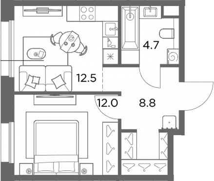 Планировка: 1-комнатная квартира 38 м² в ЖК «Станиславский»