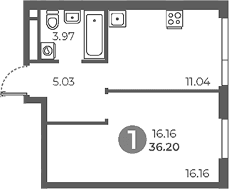 Планировка: 1-комнатная квартира 36,2 м² в ЖК «Нижегородская от Гранель»