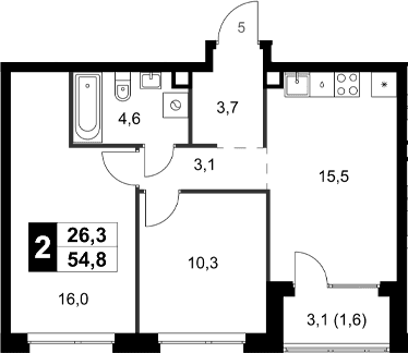 2-комнатная квартира