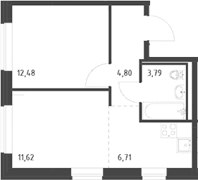 Планировка: Евродвушка 39,4 м² в ЖК «Живи! В Рыбацком»