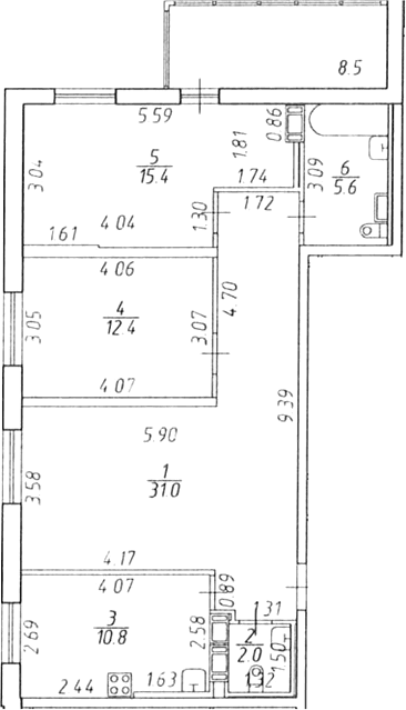 Планировка: 3-комнатная квартира 77,3 м² в ЖК «Экос»
