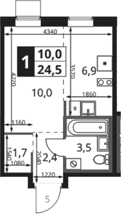 Планировка: Студия 25,2 м² в ЖК «1-й Ясеневский»